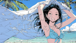 南国の海岸にビキニ姿でいる若い女性