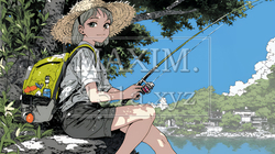 岸から魚釣りを楽しむ若い女性｜渓流・自然・アウトドア・ライフスタイル | 9278830-17534