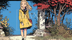 紅葉の小径を歩く少女
