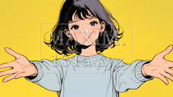 両手を広げて歓迎・驚きの仕草をしている若い女性｜9308952-12899