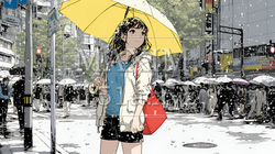 雨の日に傘をさして歩く若い女性｜9374074-9037