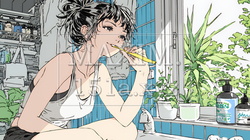 洗面所で朝の歯磨きをする若い女性 | 9320425-16901
