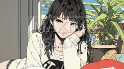 秋の読書を楽しむ若い女性｜静かで落ち着いた秋の日のイラストポートレート｜9933288-18113