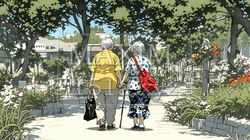 歳をとった二人の女性が連れ立って小旅行