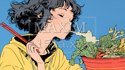 羮に懲りて膾を吹く：鍋料理でやけどをして、鍋に入ったサラダを冷まして食べている女性
