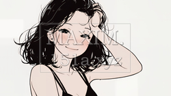 気恥ずかしそうに頭をかき、ごまかすような仕草を見せる若い女性（シンプルな色使い）｜9333490-13701