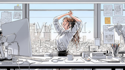 仕事の合間にストレッチ（伸び）をする女性｜9376757-11163