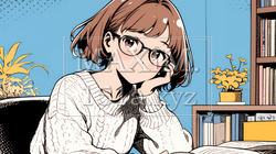 メガネっ娘：いつも勉強や読書やデスクワークをしている｜9392729-13459