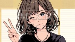 アイドルのように顔の横でピース＋ウィンクしている若い女性 | 940115-14755