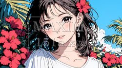 ハイビスカスと若い女性｜9711345-8690