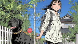 愛犬と散歩している若い女性｜9390780-4449
