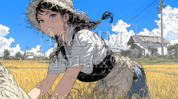 田んぼで農作業をしている女性 | 940944-10544