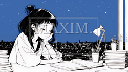 資料（本）を読みながら、うとうと眠ってしまう若い女性（シンプルな色使い）｜9412299-5992