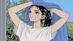 汗を拭っている若い女性｜9417810-14077