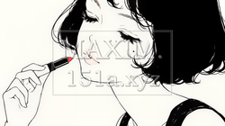 化粧をしている（口紅をつけている）若い女性（シンプルな色使い）｜9430931-15111