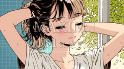 ヘアーシャワーの後の濡れ髪の若い女性