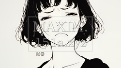 Noという表現を思いっきり顔に表しているる女性（シンプルな色使い）