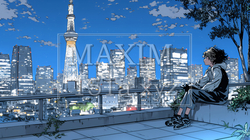 都市の夜景を眺めている女性｜9443097-10867