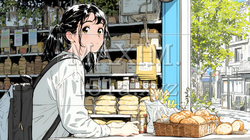 近所のパン屋で焼きたてパンを買う若い女性｜9445167-12077