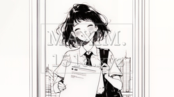 書類を確認するビジネスウーマン（シンプルな色使い）