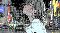 雨の中を傘をささずに歩く若い女性｜9518279-10203