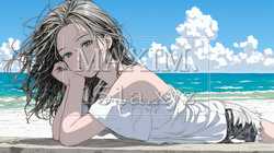 夏の南国の海辺を一人で旅行中の若い女性｜9475031-3927