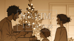 仲良し親子の楽しいクリスマス（シンプルな色使い） | 9474981-13644