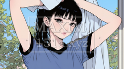 汗を拭っている若い女性｜9485493-6912
