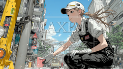 建設現場で重機を操作する若い女性｜9485710-17045