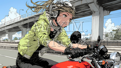 バイクに乗っている若い女性｜9486372-8014