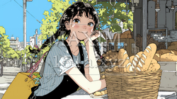 近所のパン屋で焼きたてパンを買う若い女性｜9499470-10534