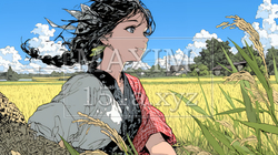 田んぼで農作業をしている女性｜9501049-12417
