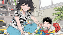 家の中で子どもと遊んでいる若い母親｜9510209-6201