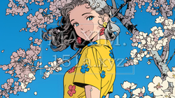満開の桜の木の下を歩く若い女性｜9516639-16849