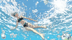 海で泳いでいる若い女性