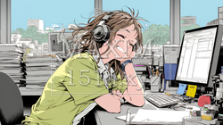 仕事中にあくびをしている若い女性 | 952093-7177