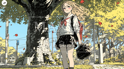 紅葉の小径を歩く若い女性｜111757-12016