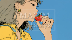 イチゴを摘んで食べている若い女性｜9531014-10453