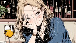 ワインを飲んでいる女性：カクテルバーで白ワインを飲んでいます