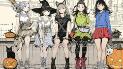 仲間とハロウィンイベントに参加する若い女性たち｜9539280-6280