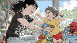 家の中で子どもと遊んでいる若い母親｜9541791-9603