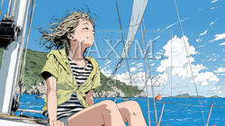 ヨットに乗っている若い女性｜9554571-4516