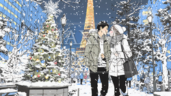クリスマスイルミネーションの街でデートしているカップル｜9565414-6252
