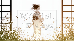 浴衣姿で夕涼みをしている若い女性（シンプルな色使い）｜9564860-8285