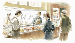 ドーナツのファーストフード店での客と店員のやりとり