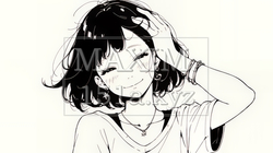 気恥ずかしそうに頭をかき、ごまかすような仕草を見せる若い女性（シンプルな色使い）｜9579116-16604