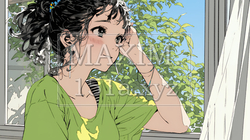 朝、カーテンを開けて天気を確認する若い女性｜9581861-14608