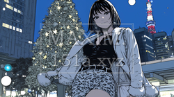 クリスマスイルミネーションが美しい街を散策する若い女性｜9590332-4199