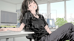 仕事中にあくびをしている若い女性｜9596556-11599