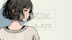 白い壁に向かって考え事をする若い女性｜9602667-10593